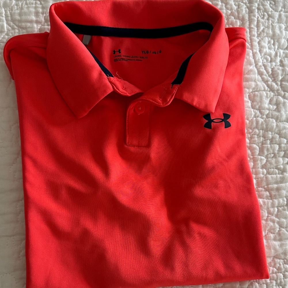 Under Armour boys Bright orange neon Polo Shirt golf Y Large